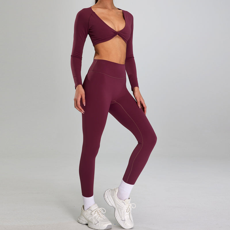 European And American High-intensity Sports Suit Outdoor Running Nude Feel Workout Clothes Slimming High Waist