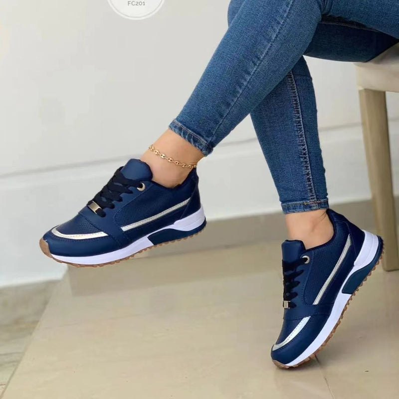 Women's Casual Flat Style Pumps  Color Matching Round Head Lace-up Shoes