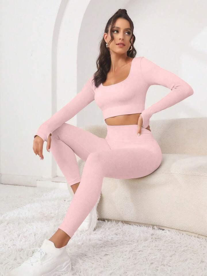New Thread Seamless Long Sleeve Hip Lifting Trousers Yoga Suit