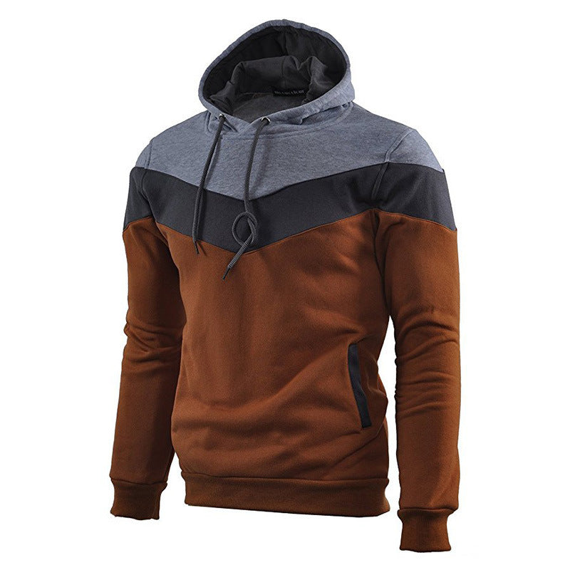 Stitching Sports Drawstring Long-sleeved Casual Men's Hoodie