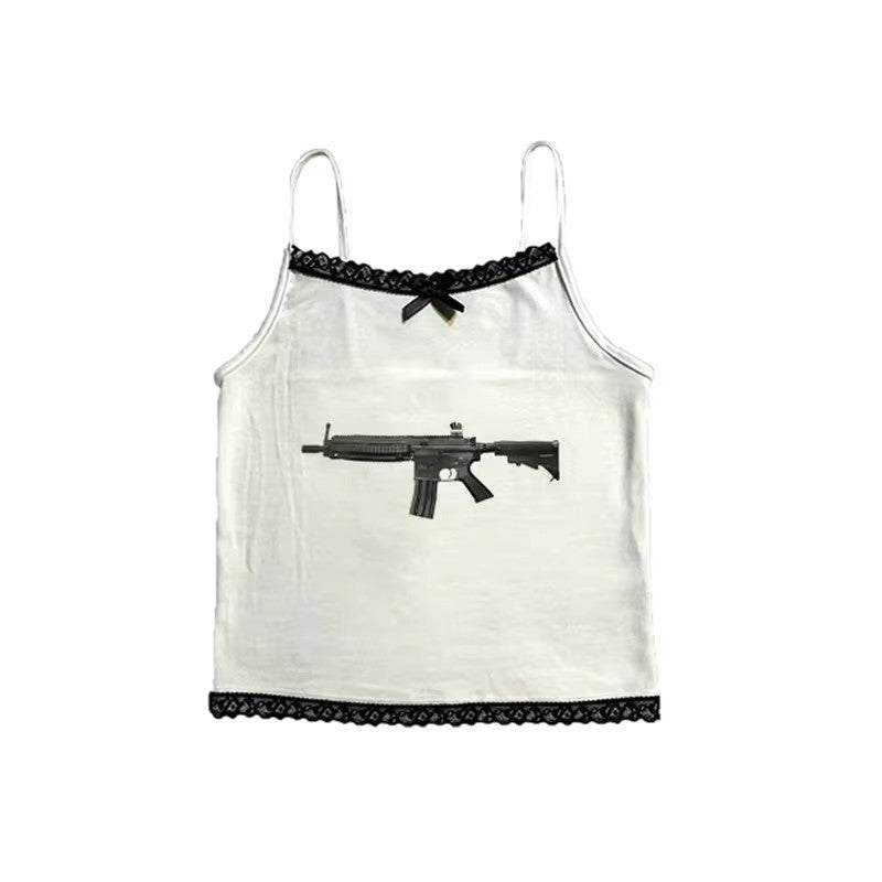 Solid Color Spaghetti Strap Bow Suspenders Top
