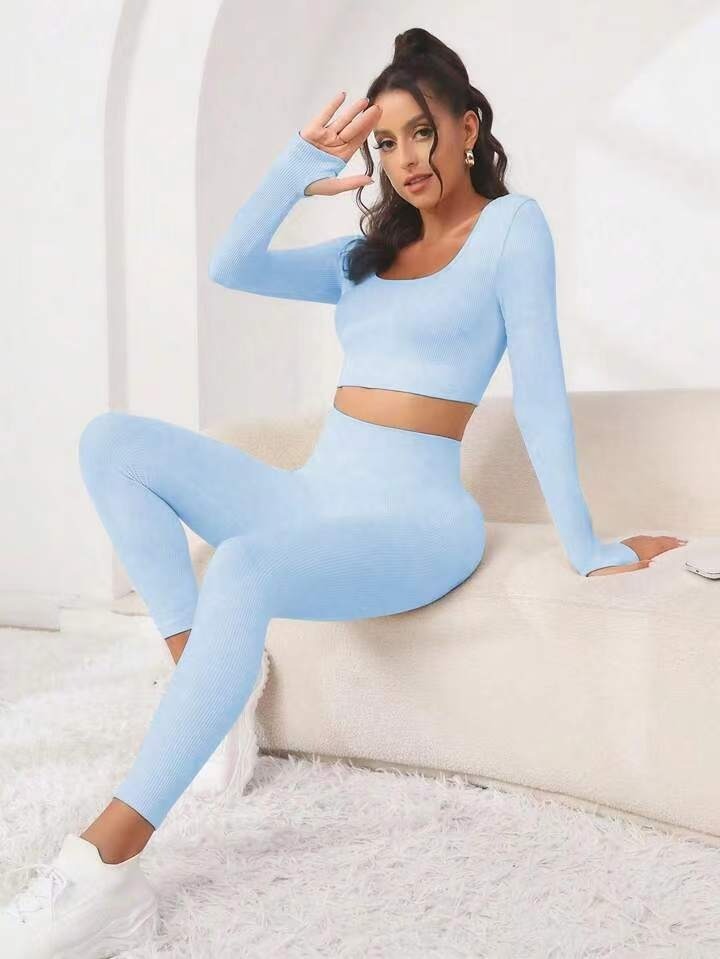 New Thread Seamless Long Sleeve Hip Lifting Trousers Yoga Suit