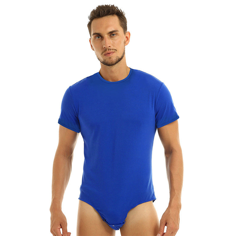 New Short Sleeve Round Neck Button Men's Breathable One-piece Home Pajamas