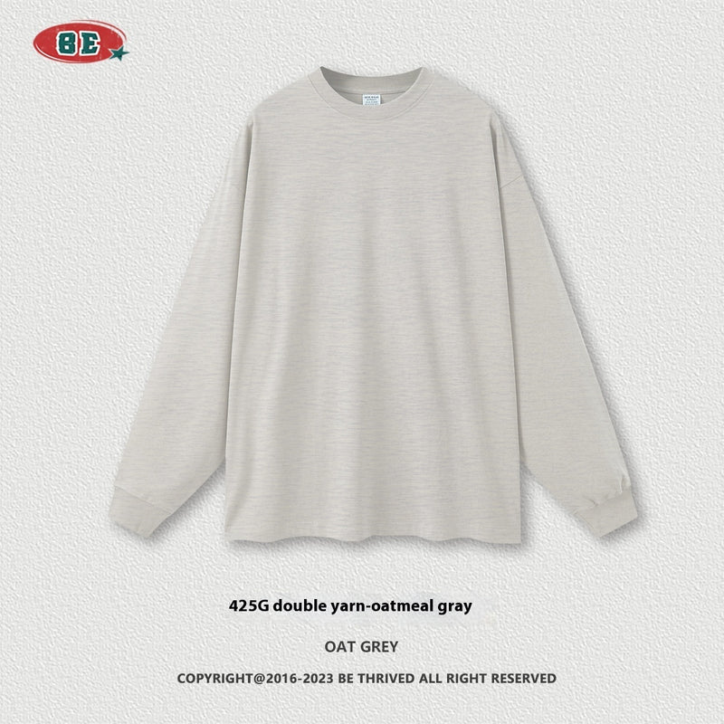 Long Sleeve Youth Autumn And Winter Solid Color Cotton Loose Plus Size T-shirt Men