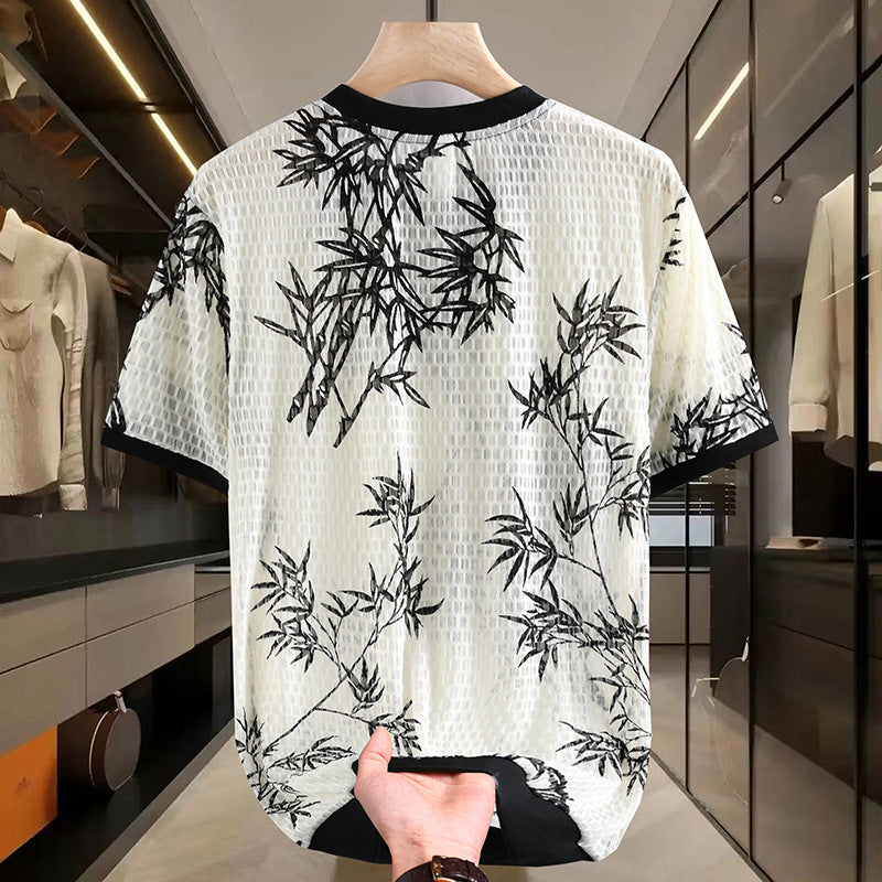 Summer Ice Silk Cut Mesh Short Sleeve T-shirt Men