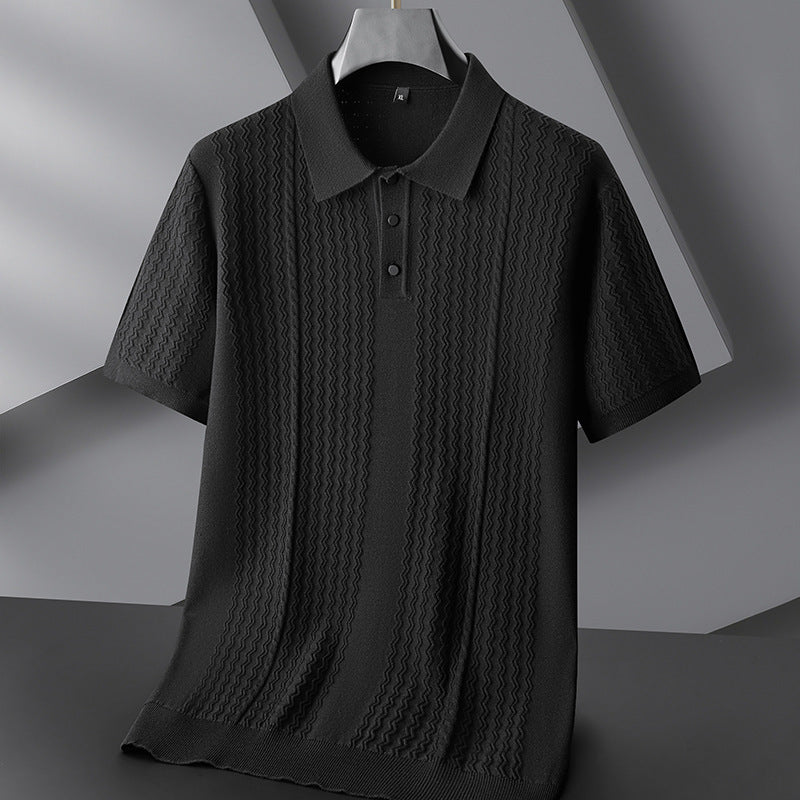 Autumn And Winter New Men's Plus-sized Plus Size Lapel Short Sleeve Sweater