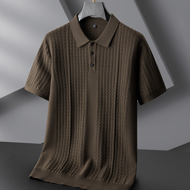 Autumn And Winter New Men's Plus-sized Plus Size Lapel Short Sleeve Sweater
