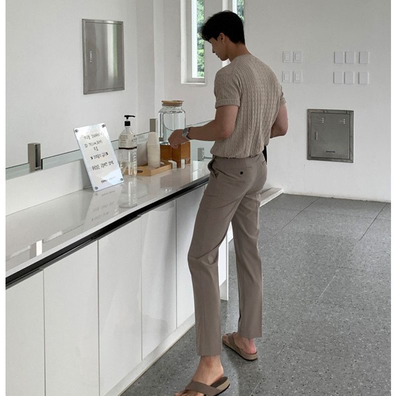 Casual Pure Color All-matching Knitted T-shirt For Men