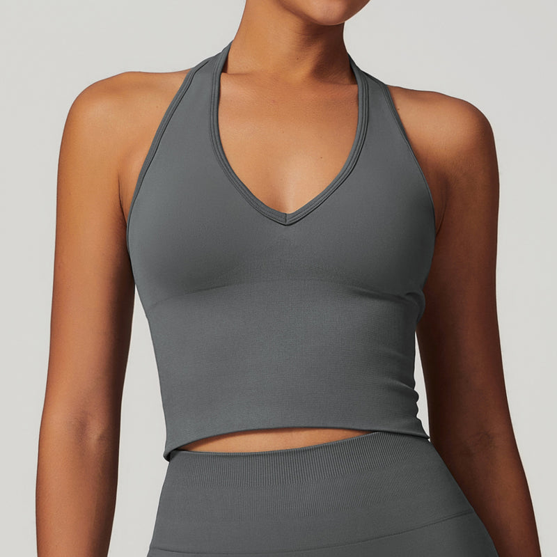 Women's Halter Cropped Top Beauty Back Yoga Bra Seamless Fitness Sports Vest