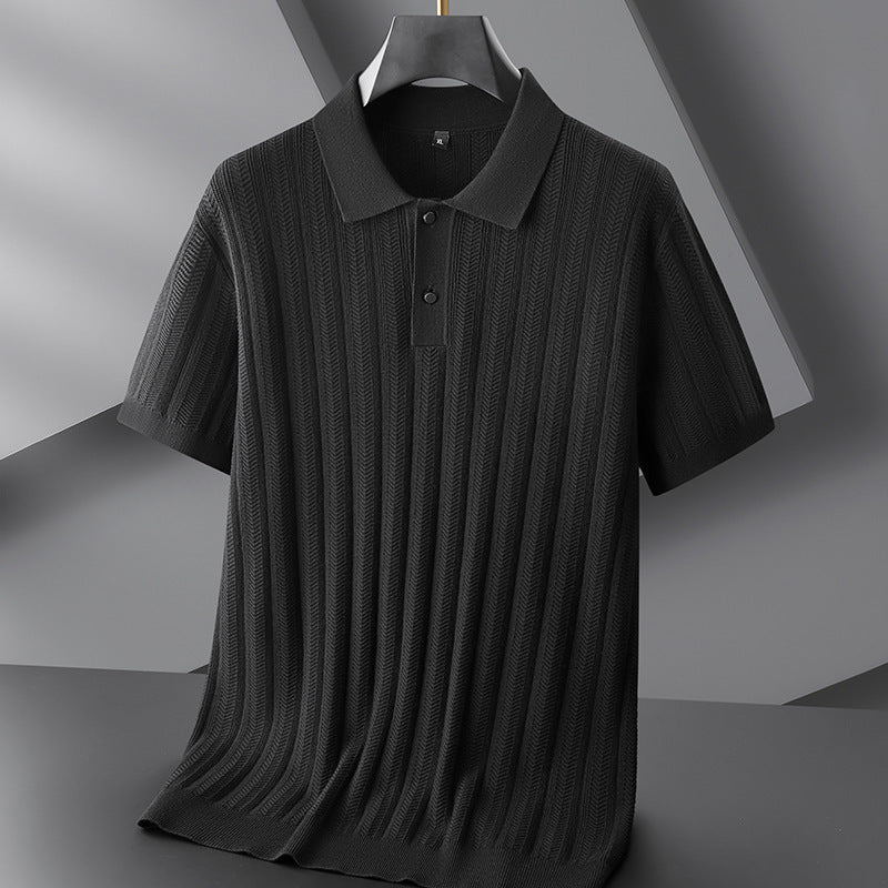 Autumn And Winter New Men's Plus-sized Plus Size Lapel Short Sleeve Sweater