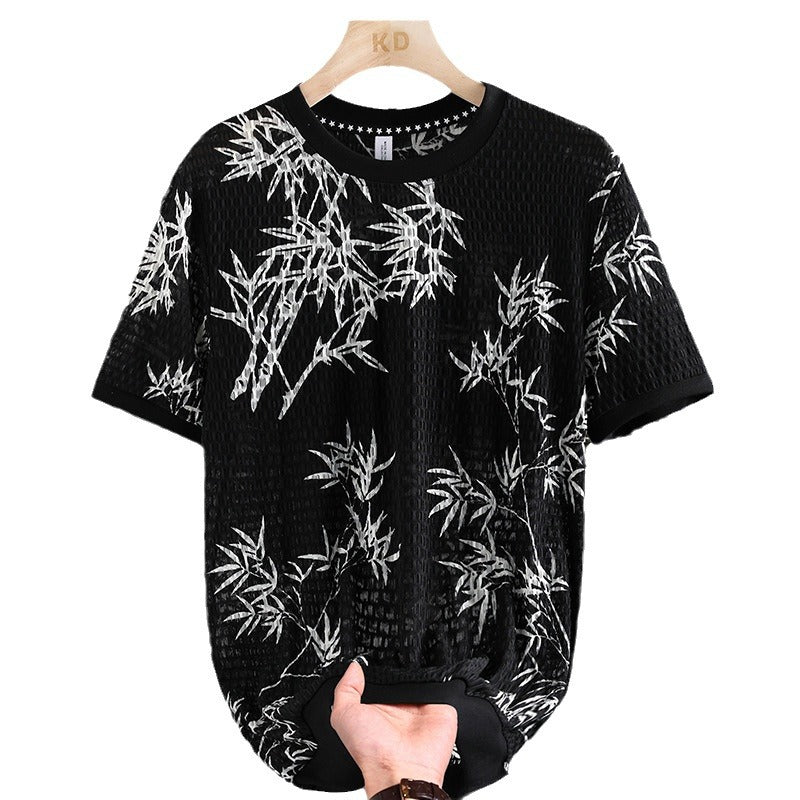 Summer Ice Silk Cut Mesh Short Sleeve T-shirt Men