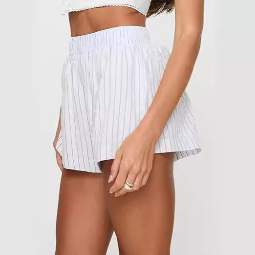 Fashion Loose Pockets Striped Shorts Women's Clothing
