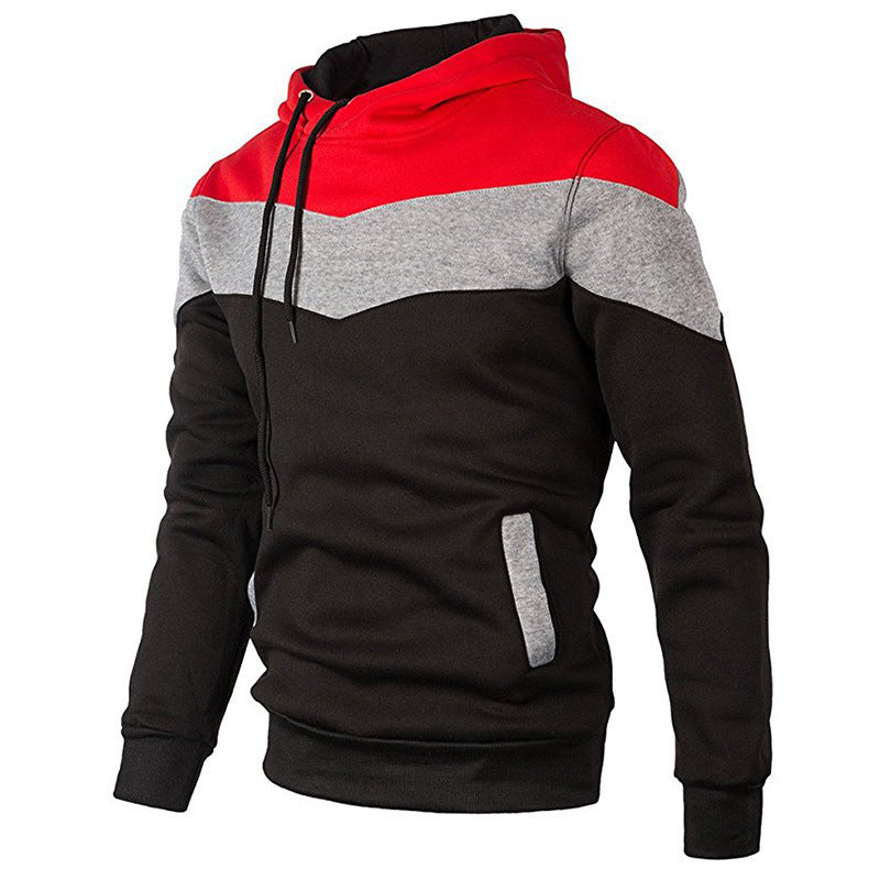 Stitching Sports Drawstring Long-sleeved Casual Men's Hoodie