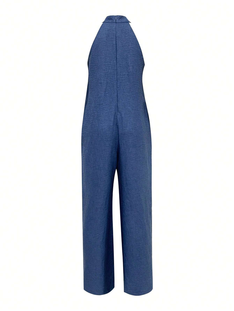Sleeveless Halter Ruffled Young Women's Jumpsuit