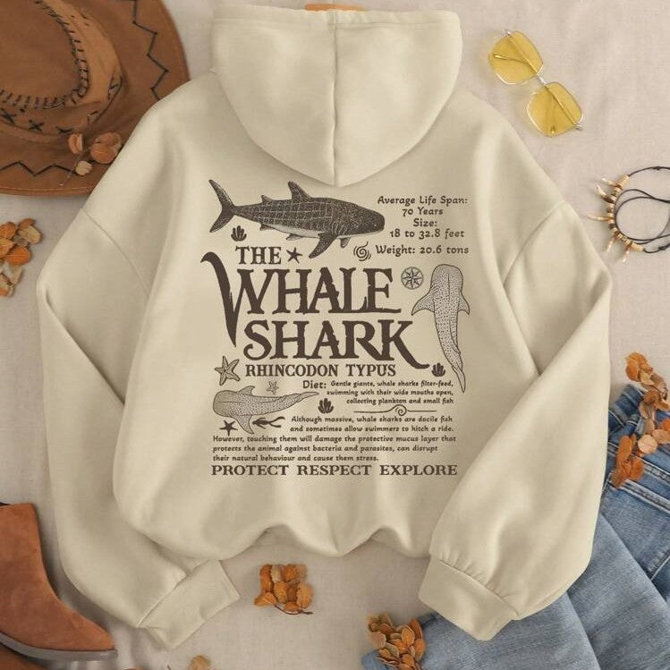 Women's Casual Shark Slogan Print Hoodie Sweatshirt