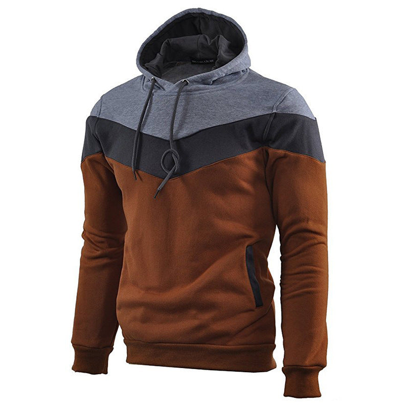 Stitching Sports Drawstring Long-sleeved Casual Men's Hoodie