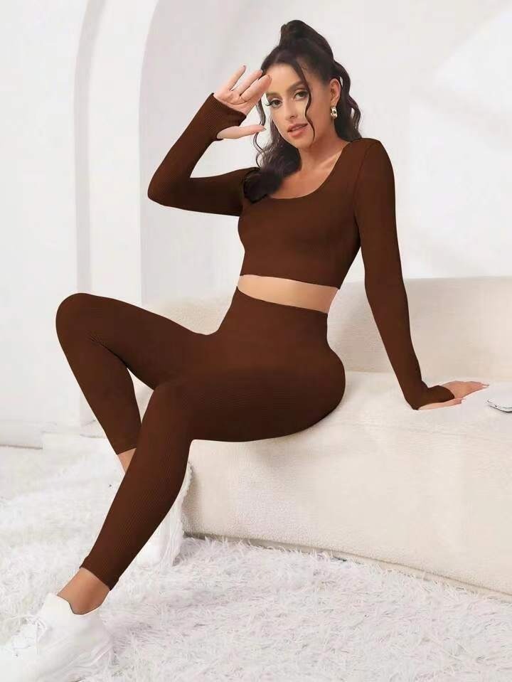 New Thread Seamless Long Sleeve Hip Lifting Trousers Yoga Suit