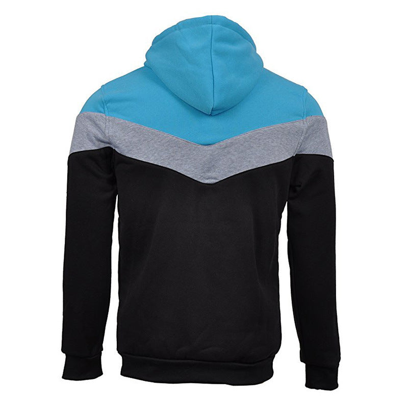 Stitching Sports Drawstring Long-sleeved Casual Men's Hoodie