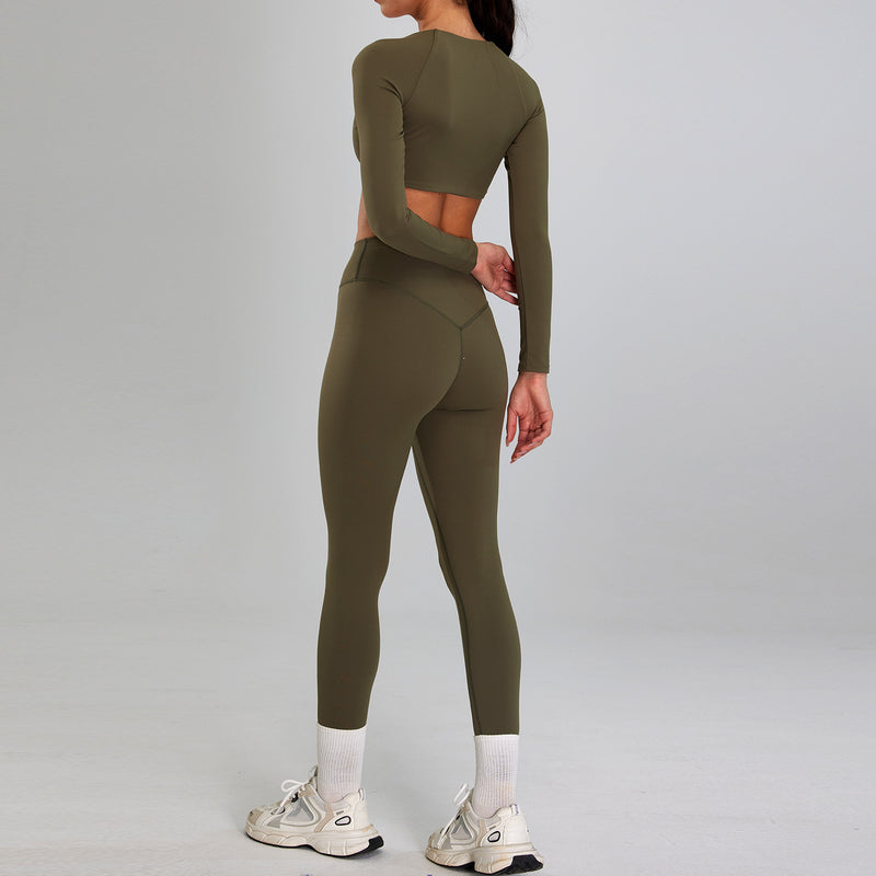 European And American High-intensity Sports Suit Outdoor Running Nude Feel Workout Clothes Slimming High Waist