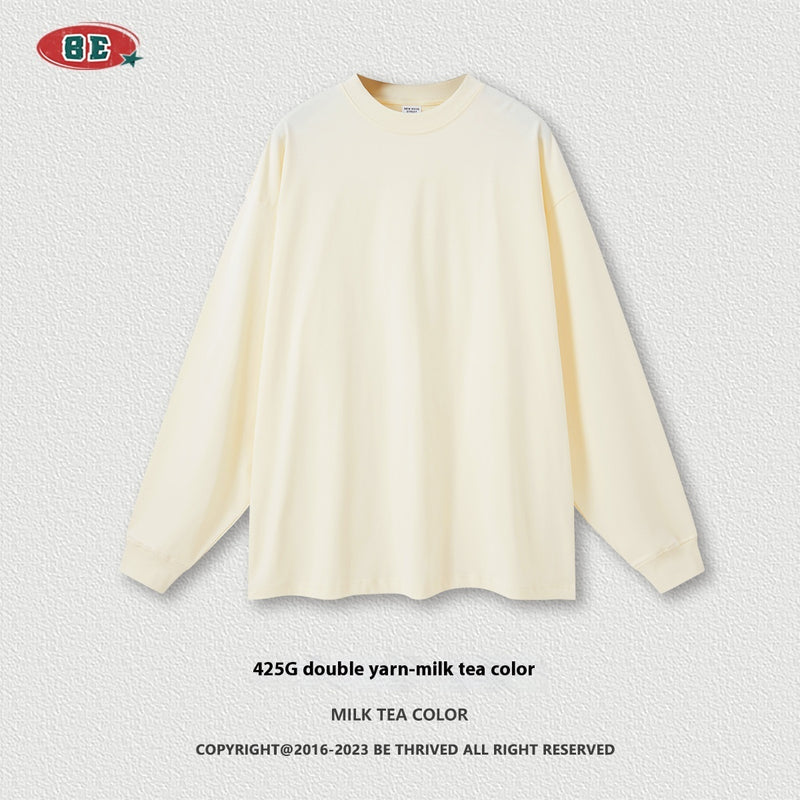 Long Sleeve Youth Autumn And Winter Solid Color Cotton Loose Plus Size T-shirt Men