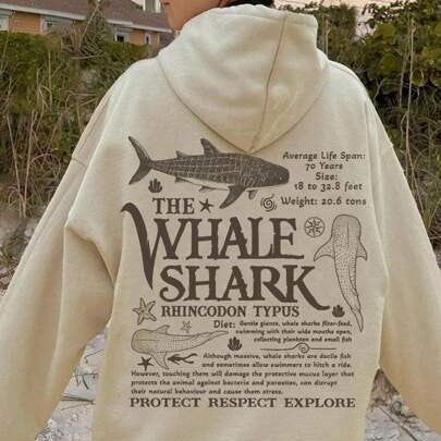Women's Casual Shark Slogan Print Hoodie Sweatshirt