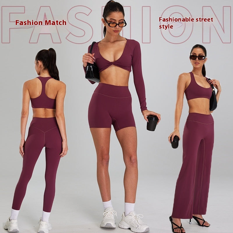 European And American High-intensity Sports Suit Outdoor Running Nude Feel Workout Clothes Slimming High Waist