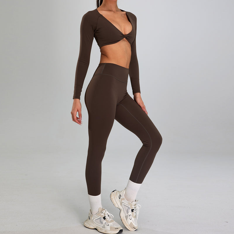 European And American High-intensity Sports Suit Outdoor Running Nude Feel Workout Clothes Slimming High Waist