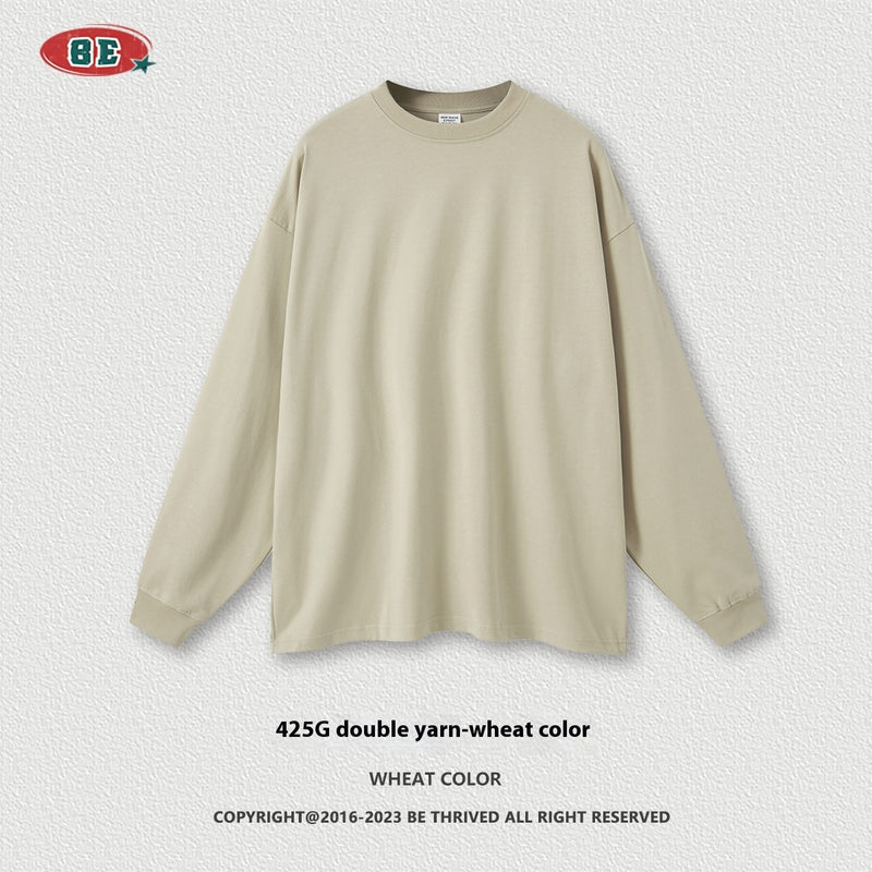 Long Sleeve Youth Autumn And Winter Solid Color Cotton Loose Plus Size T-shirt Men
