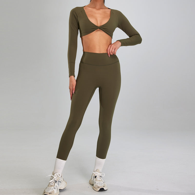 European And American High-intensity Sports Suit Outdoor Running Nude Feel Workout Clothes Slimming High Waist