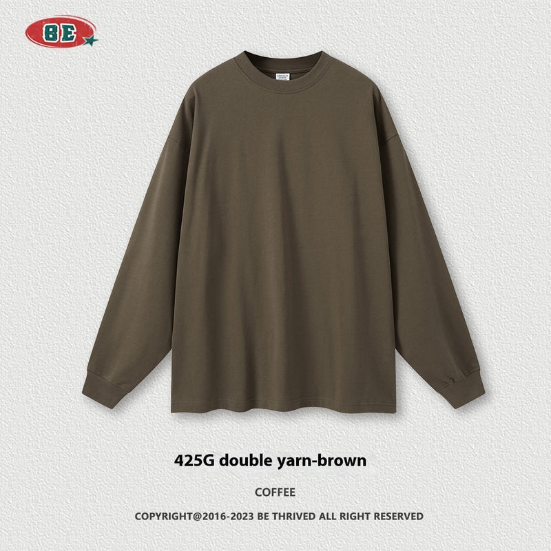 Long Sleeve Youth Autumn And Winter Solid Color Cotton Loose Plus Size T-shirt Men